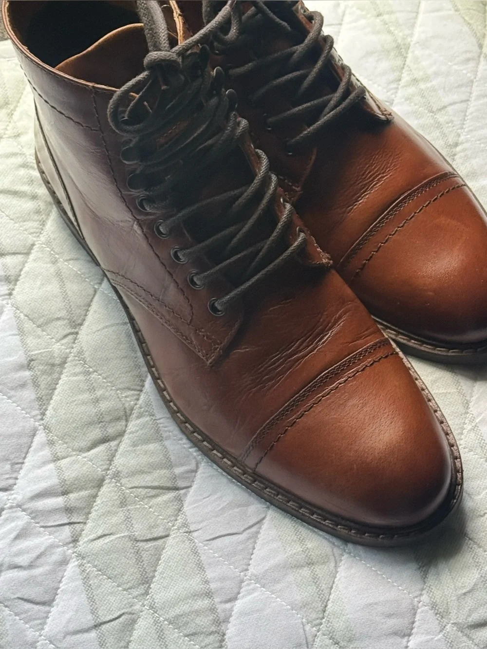 Crown Vintage Men’s Lingdale Leather Cap Toe Lace-Up Boots, Size 10.5, Cognac